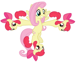 Size: 1186x970 | Tagged: artist needed, safe, part of a set, apple bloom, fluttershy, earth pony, pegasus, pony, g4, character to character, female, filly, mare, meiosis, not salmon, reproduction, simple background, transformation, transparent background, wat, what has science done, wtf