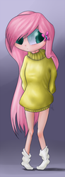 Size: 238x650 | Tagged: safe, artist:krucification, fluttershy, human, g4, blushing, clothes, female, humanized, painting, solo, sweater, sweatershy, turtleneck