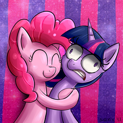 Size: 800x800 | Tagged: safe, artist:senx, pinkie pie, twilight sparkle, g4, eyes closed, female, hug, lesbian, ship:twinkie, shipping