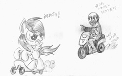 Size: 2712x1700 | Tagged: safe, artist:piterq12, scootaloo, g4, crossover, grand theft auto, gta v, monochrome, scooter, scooter brothers, trevor philips