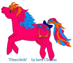 Size: 2296x1988 | Tagged: safe, artist:larrachersan, hula hula (g1), piña colada (g1), g1, bow, female, simple background, solo, tail bow, tropical ponies