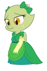 Size: 400x597 | Tagged: safe, artist:queencold, oc, oc only, oc:jade (queencold), dragon, baby dragon, clothes, dragoness, dress, gala dress, simple background, solo, transparent background