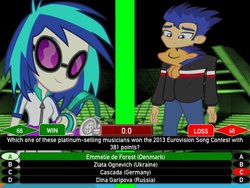 Size: 600x450 | Tagged: safe, artist:j4lambert, dj pon-3, flash sentry, vinyl scratch, equestria girls, g4