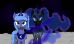 Size: 2500x1500 | Tagged: safe, artist:tomazii7, nightmare moon, princess luna, g4, duality, moon, s1 luna