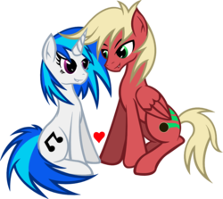 Size: 923x824 | Tagged: safe, artist:omnitoast, dj pon-3, vinyl scratch, oc, oc:quickshots, g4, canon x oc