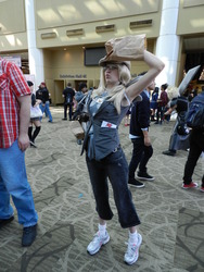 Size: 3000x4000 | Tagged: artist needed, safe, derpy hooves, human, g4, 2012, clothes, convention, cosplay, glasses, irl, irl human, paper bag, paper bag wizard, photo, sakura con, vest