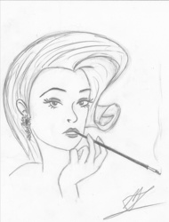 Size: 630x827 | Tagged: artist needed, safe, rarity, human, g4, cigarette, cigarette holder, female, humanized, monochrome, smoking, solo