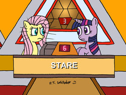 Size: 900x675 | Tagged: safe, artist:djgames, fluttershy, twilight sparkle, g4, columbia pictures, game show, gameshow, password, pyramid, sony, sony pictures, stare, the stare, tristar pictures