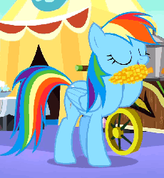 Size: 563x610 | Tagged: safe, screencap, fleur de verre, rainbow dash, crystal pony, pegasus, pony, g4, the crystal empire, animated, corn, cute, dashabetes, dexterous hooves, eating, eyes closed, female, herbivore, hoof hold, mare, nom, puffy cheeks, smiling