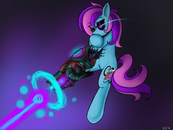 Size: 1600x1200 | Tagged: safe, artist:reapers969, oc, oc only, oc:lavender flower, earth pony, pony, energy weapon, female, gun, hooves, laser, mare, solo, weapon