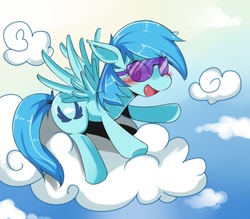 Size: 1000x875 | Tagged: safe, artist:hua, oc, oc only, pegasus, pony, blushing, cloud, cloudy, sky, solo, sunglasses