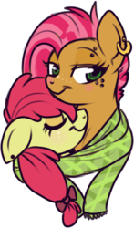 Size: 220x373 | Tagged: safe, artist:lulubell, apple bloom, babs seed, g4, clothes, female, incest, lesbian, scarf, ship:appleseed, shipping, simple background, transparent background