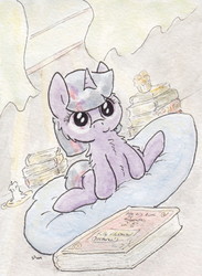 Size: 685x936 | Tagged: safe, artist:slightlyshade, twilight sparkle, g4, book, candle, female, solo, traditional art