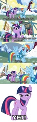 Size: 500x1627 | Tagged: safe, edit, edited screencap, screencap, rainbow dash, twilight sparkle, pegasus, pony, unicorn, g4, my little pony: friendship is magic, winter wrap up, comic, ei, female, hub logo, image macro, mare, text, unicorn twilight