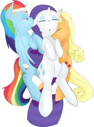 Size: 1280x1726 | Tagged: dead source, safe, artist:kryptchild, applejack, rainbow dash, rarity, g4, ear bite, female, lesbian, rarijackdash, ship:appledash, ship:raridash, ship:rarijack, shipping