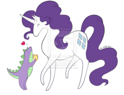 Size: 900x687 | Tagged: safe, artist:thenekk, rarity, spike, dragon, pony, unicorn, g4, female, heart, male, ship:sparity, shipping, simple background, straight, transparent background