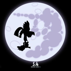 Size: 2178x2178 | Tagged: safe, artist:flare-chaser, spike, twilight sparkle, alicorn, pony, g4, season 4, e.t., mare in the moon, moon, night, silhouette, twilight sparkle (alicorn)