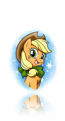 Size: 653x1222 | Tagged: safe, artist:kryptonpony, applejack, g4, bandana, female, happy, ios wallpaper, snow, snowfall, solo