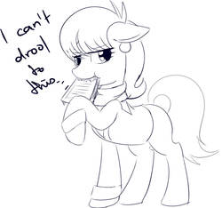 Size: 819x766 | Tagged: safe, artist:mcsadat, ms. harshwhinny, pony, g4, dialogue, drool, female, lineart, monochrome, mouth hold, solo