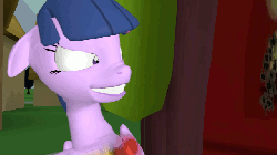 Size: 640x360 | Tagged: dead source, safe, artist:camchao, twilight sparkle, alicorn, pony, 3d, animated, door, female, grin, here's johnny, insanity, loop, mare, meme, parody, solo, source filmmaker, the shining, twilight scepter, twilight snapple, twilight sparkle (alicorn)