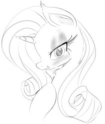 Size: 779x925 | Tagged: safe, artist:zev, rarity, g4, bedroom eyes, blushing, female, fluffy, grayscale, monochrome, solo