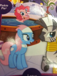 Size: 1936x2592 | Tagged: safe, lotus blossom, pinkie pie, zecora, zebra, g4, official, box art, derp, faic, photo, spa