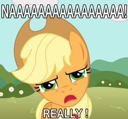 Size: 642x600 | Tagged: safe, applejack, g4, annoyed, female, reaction image, solo