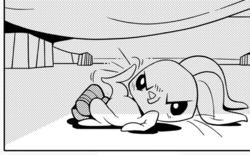 Size: 506x314 | Tagged: safe, artist:sung and ama, angel bunny, g4, just for sidekicks, angel is a bunny bastard, male, monochrome, scene interpretation, single panel, solo