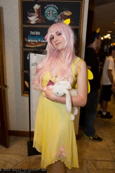 Size: 1365x2048 | Tagged: artist needed, safe, angel bunny, fluttershy, human, g4, convention, cosplay, irl, irl human, nan desu kan, nan desu kan 2013, photo, plushie, solo