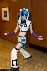 Size: 1365x2048 | Tagged: safe, artist:pyrotempertantrum, dj pon-3, vinyl scratch, human, g4, belly button, cosplay, irl, irl human, photo, solo