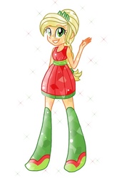Size: 720x960 | Tagged: safe, artist:colorpalette-art, applejack, equestria girls, g4, boots, clothes, crystallized, dress, female, high heel boots, shoes, solo