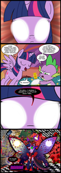 Size: 711x2000 | Tagged: safe, artist:madmax, spike, twilight sparkle, alicorn, pony, g4, princess twilight sparkle (episode), comic, corrupted, evil, fangs, female, flashback potion, future, glowing eyes, mare, puella magi madoka magica, tardis, twilight sparkle (alicorn)