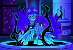 Size: 3000x2057 | Tagged: safe, artist:sapphired, nightmare moon, princess luna, g4, fangs, nightmare luna, solo, transformation