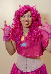 Size: 2304x3330 | Tagged: safe, artist:aktrez, pinkie pie, human, g4, cosplay, irl, irl human, photo, silly face, solo, wondercon, wondercon 2012