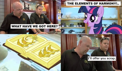 Size: 1024x597 | Tagged: safe, edit, twilight sparkle, human, pony, g4, princess twilight sparkle (episode), comic, elements of harmony, female, irl, irl human, las vegas, male, mare, pawn stars, photo, rick harrison