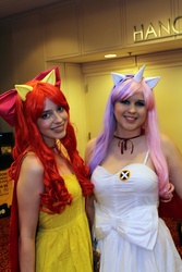 Size: 1365x2048 | Tagged: artist needed, safe, apple bloom, sweetie belle, human, g4, convention, cosplay, dragon con, dragoncon 2012, irl, irl human, photo