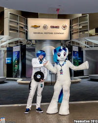 Size: 1638x2048 | Tagged: safe, artist:atalonthedeer, artist:rladao, dj pon-3, vinyl scratch, human, g4, cosplay, fursuit, irl, irl human, photo, record, youmacon, youmacon 2013