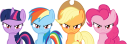 Size: 18000x6333 | Tagged: safe, artist:parclytaxel, applejack, pinkie pie, rainbow dash, twilight sparkle, g4, .svg available, absurd resolution, red eyes, simple background, transparent background, vector