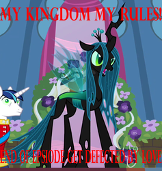 Size: 540x570 | Tagged: safe, edit, edited screencap, screencap, queen chrysalis, shining armor, changeling, changeling queen, pony, unicorn, a canterlot wedding, g4, clothes, female, hypnosis, hypnotized, male, meme, open mouth, spread wings, stallion, text, wings