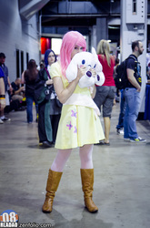 Size: 3197x4853 | Tagged: safe, artist:rladao, fluttershy, human, g4, boots, chicago comicon, convention, cosplay, irl, irl human, photo, plushie, wizard world chicago