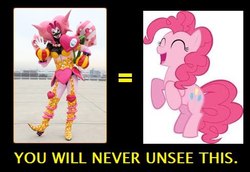 Size: 487x335 | Tagged: safe, pinkie pie, g4, barely pony related, canderrilla, deboss, meta, monster, power rangers, power rangers dino charge, power rangers dino supercharge, super sentai, zyuden sentai kyoryuger