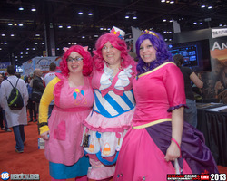 Size: 4076x3261 | Tagged: safe, artist:rladao, pinkie pie, rarity, human, g4, 2013, c2e2, c2e2 2013, clothes, cosplay, dress, gala dress, irl, irl human, photo