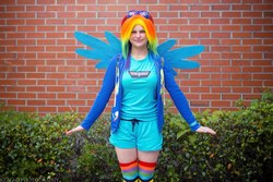 Size: 900x600 | Tagged: artist needed, safe, rainbow dash, human, g4, cosplay, goggles, irl, irl human, photo, solo, swampcon, swampcon 2013