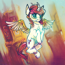 Size: 500x500 | Tagged: safe, artist:syntactics, oc, oc only, artificial wings, augmented, cherry top, mechanical wing, solo, unshorn fetlocks, wings