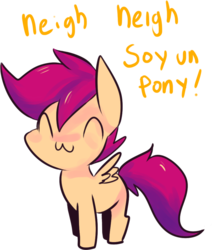 Size: 799x943 | Tagged: safe, artist:spanish-scoot, scootaloo, tumblr:preguntascootaloo, g4, captain obvious, female, horses doing horse things, solo, spanish