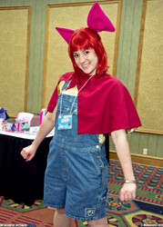 Size: 3311x4636 | Tagged: artist needed, safe, apple bloom, human, g4, convention, cosplay, irl, irl human, midwestria, midwestria 2012, overalls, photo, solo