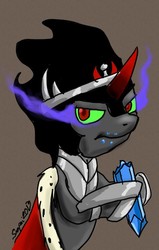 Size: 448x704 | Tagged: safe, artist:snapai, king sombra, g4, crystal, eating, krystal can't enjoy her sandwich, lithophage, looking at you, that pony sure does love crystals, upset