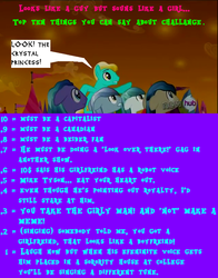 Size: 640x816 | Tagged: safe, screencap, bright smile, castle (crystal pony), crystal arrow, crystal beau, ivory, ivory rook, night knight, rubinstein, crystal pony, pony, g4, image macro, meme, op is a duck, text