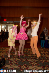 Size: 3456x5184 | Tagged: safe, artist:angelskiss2007, artist:pepperbots, artist:risana cosplay, applejack, fluttershy, pinkie pie, human, g4, anime milwaukee, anime milwaukee 2012, convention, cosplay, irl, irl human, photo