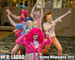 Size: 4320x3456 | Tagged: artist needed, safe, artist:angelskiss2007, artist:pepperbots, artist:risana cosplay, applejack, derpy hooves, fluttershy, pinkie pie, human, g4, anime milwaukee, anime milwaukee 2012, convention, cosplay, irl, irl human, photo